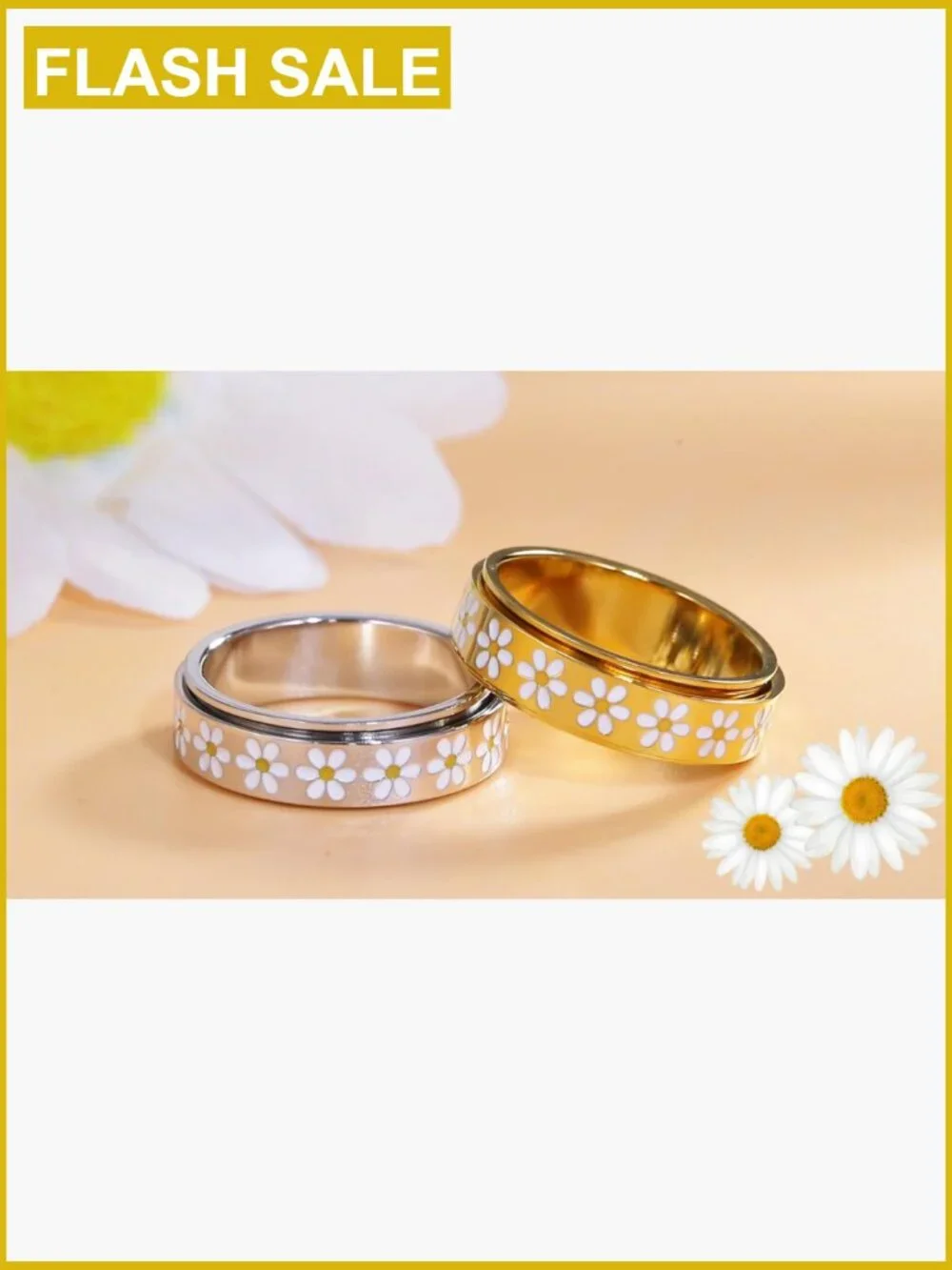 Daisy Fidget Ring Stainless Steel 18K Gold Plated Spinner Anxiety Relief Band
